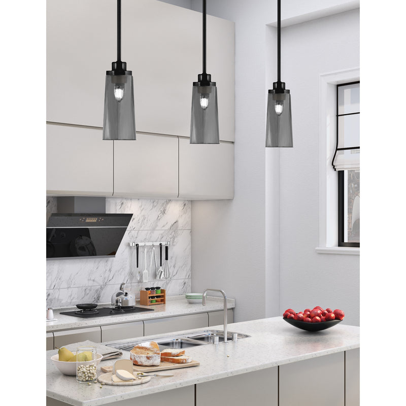 Toltec Odyssey 5in 1-Light Mini Pendant | Modern Matte Black and Smoke Bubble Glass | Kitchen Island & Dining Room | 5 x 11.25 in | Model 2601-MB-292