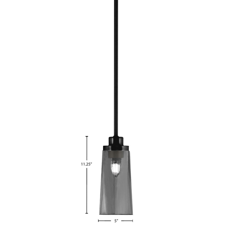 Toltec Odyssey 5in 1-Light Mini Pendant | Modern Matte Black and Smoke Bubble Glass | Kitchen Island & Dining Room | 5 x 11.25 in | Model 2601-MB-292