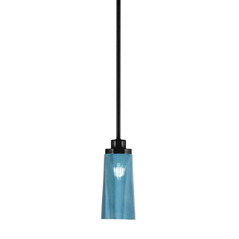 Toltec Odyssey 5in 1-Light Mini Pendant | Modern Matte Black and Blue Gradient Glass | Kitchen Island & Dining Room | 5 x 11.25 in | Model 2601-MB-295