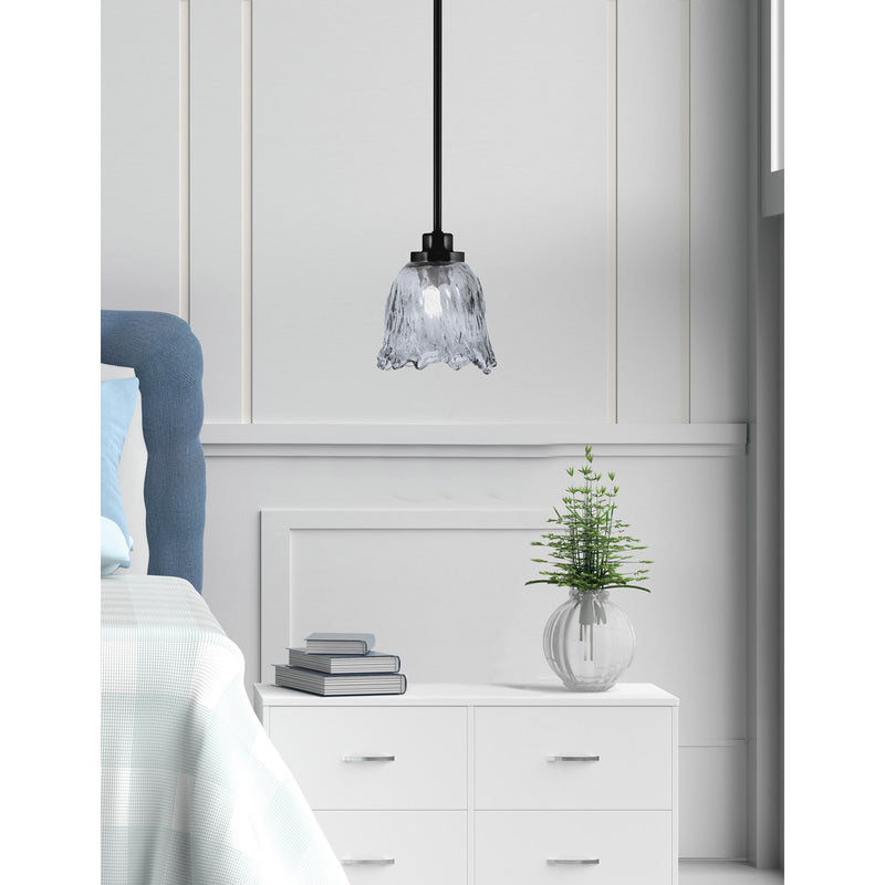 Toltec Odyssey 7in 1-Light Mini Pendant | Contemporary Matte Black and Smoke Lava Glass | Kitchen Island & Dining Room | 7 x 8 in | Model 2601-MB-4232