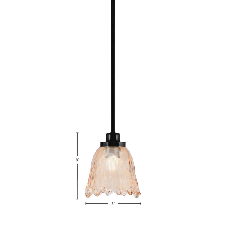 Toltec Odyssey 7in 1-Light Mini Pendant | Contemporary Matte Black and Amber Lava Glass | Kitchen Island & Dining Room | 7 x 8 in | Model 2601-MB-4233