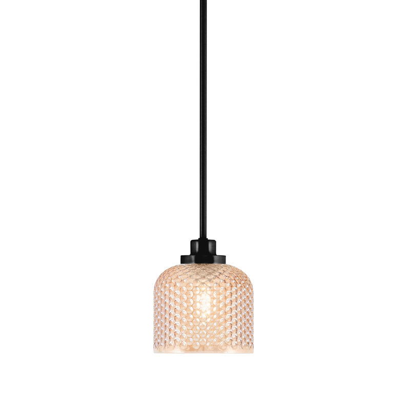 Toltec Odyssey 6in 1-Light Mini Pendant | Modern Matte Black Steel and Amber Textured Glass | Kitchen Island & Bar Accent | 6 x 6.75 in | Model 2601-MB-4613