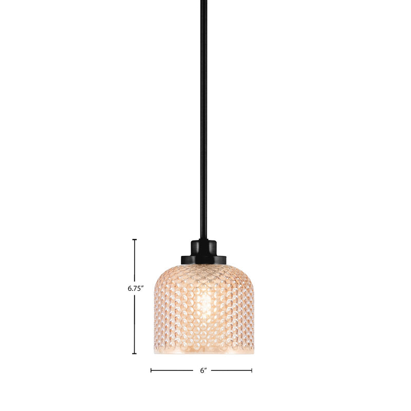 Toltec Odyssey 6in 1-Light Mini Pendant | Modern Matte Black Steel and Amber Textured Glass | Kitchen Island & Bar Accent | 6 x 6.75 in | Model 2601-MB-4613