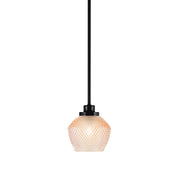 Toltec Odyssey 6in 1-Light Mini Pendant | Industrial Matte Black Steel and Amber Textured Glass | Kitchen Island & Dining Room | 6 x 6.75 in | Model 2601-MB-4623