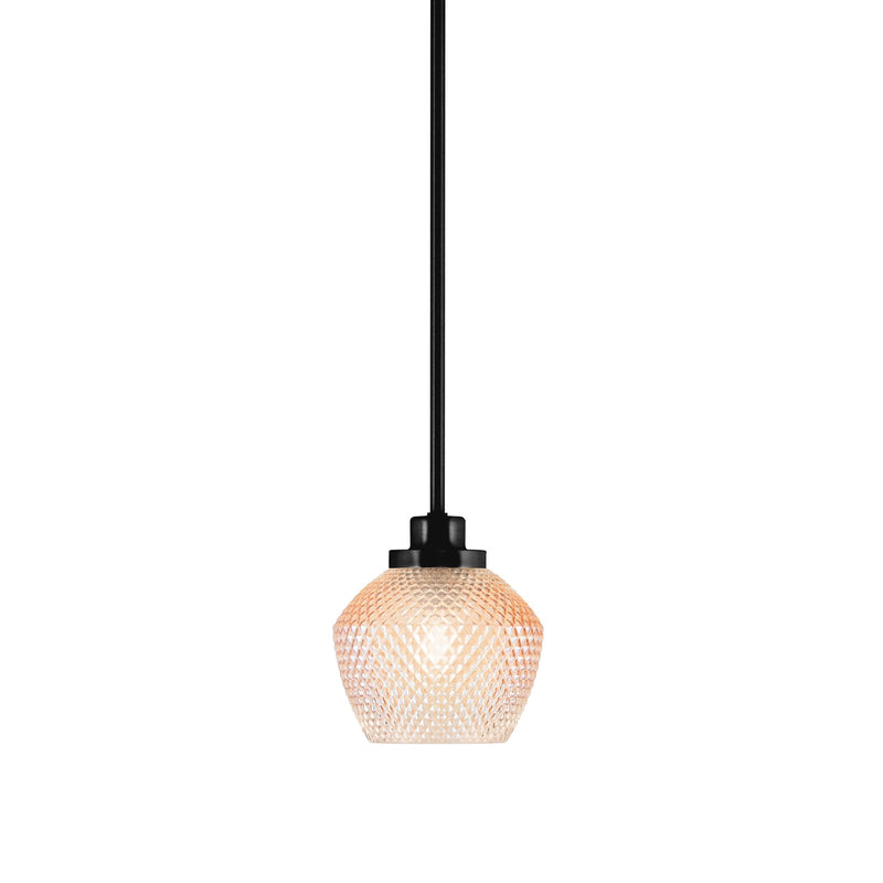 Toltec Odyssey 6in 1-Light Mini Pendant | Industrial Matte Black Steel and Amber Textured Glass | Kitchen Island & Dining Room | 6 x 6.75 in | Model 2601-MB-4623