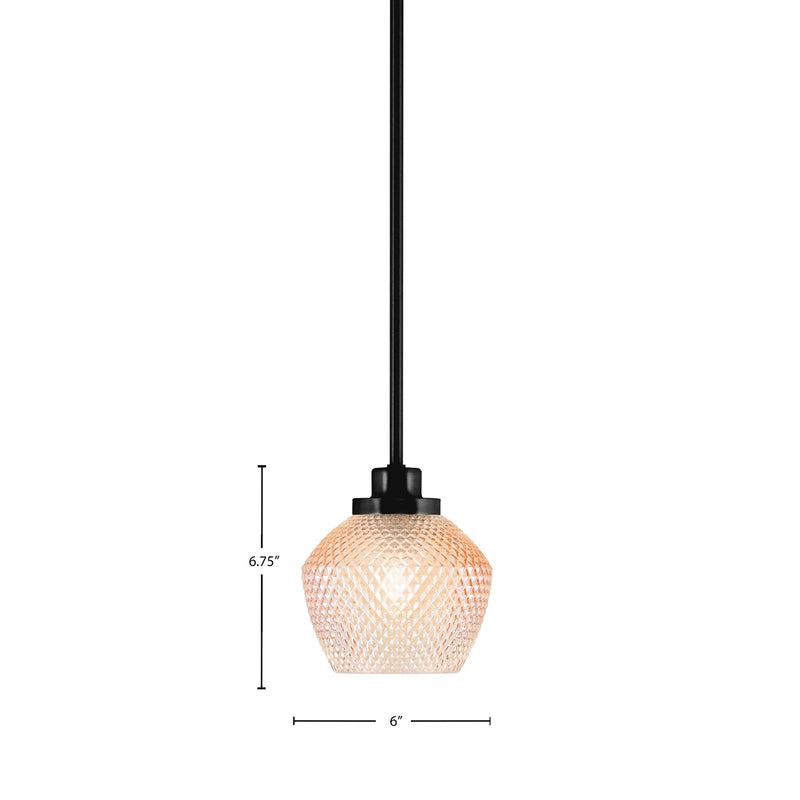 Toltec Odyssey 6in 1-Light Mini Pendant | Industrial Matte Black Steel and Amber Textured Glass | Kitchen Island & Dining Room | 6 x 6.75 in | Model 2601-MB-4623