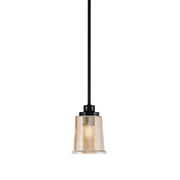 Toltec Odyssey 5in 1-Light Mini Pendant | Modern Matte Black and Amber Bubble Glass | Kitchen Island & Dining Room | 5 x 7 in | Model 2601-MB-5033