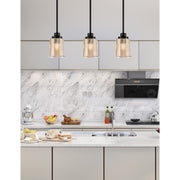 Toltec Odyssey 5in 1-Light Mini Pendant | Modern Matte Black and Amber Bubble Glass | Kitchen Island & Dining Room | 5 x 7 in | Model 2601-MB-5033