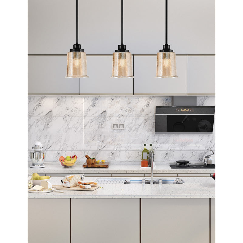 Toltec Odyssey 5in 1-Light Mini Pendant | Modern Matte Black and Amber Bubble Glass | Kitchen Island & Dining Room | 5 x 7 in | Model 2601-MB-5033