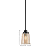 Toltec Odyssey 5in 1-Light Mini Pendant | Modern Matte Black and Amber Bubble Glass | Kitchen Island & Dining Room | 5 x 7 in | Model 2601-MB-5033