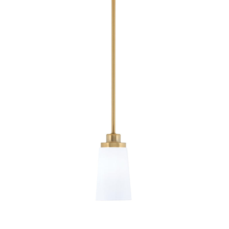 Toltec Odyssey 4.5in 1-Light Mini Pendant | Modern New Age Brass and White Opal Glass | Kitchen Island & Dining Room | 4.5 x 8 in | Model 2601-NAB-261