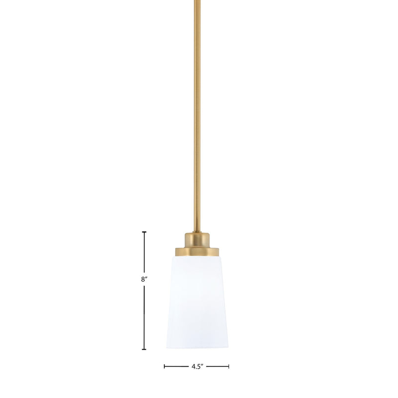 Toltec Odyssey 4.5in 1-Light Mini Pendant | Modern New Age Brass and White Opal Glass | Kitchen Island & Dining Room | 4.5 x 8 in | Model 2601-NAB-261