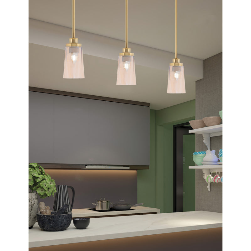 Toltec Odyssey 4.5in 1-Light Mini Pendant | New Age Brass and Amber Gradient Glass | Kitchen Island & Dining Room | 4.5 x 8 in | Model 2601-NAB-263
