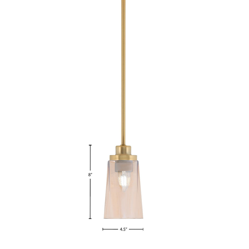 Toltec Odyssey 4.5in 1-Light Mini Pendant | New Age Brass and Amber Gradient Glass | Kitchen Island & Dining Room | 4.5 x 8 in | Model 2601-NAB-263