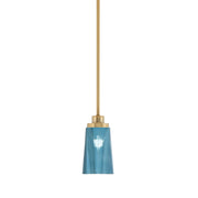 Toltec Odyssey 4.5in 1-Light Mini Pendant | New Age Brass and Blue Gradient Glass | Kitchen Island & Dining Room | 4.5 x 8 in | Model 2601-NAB-265