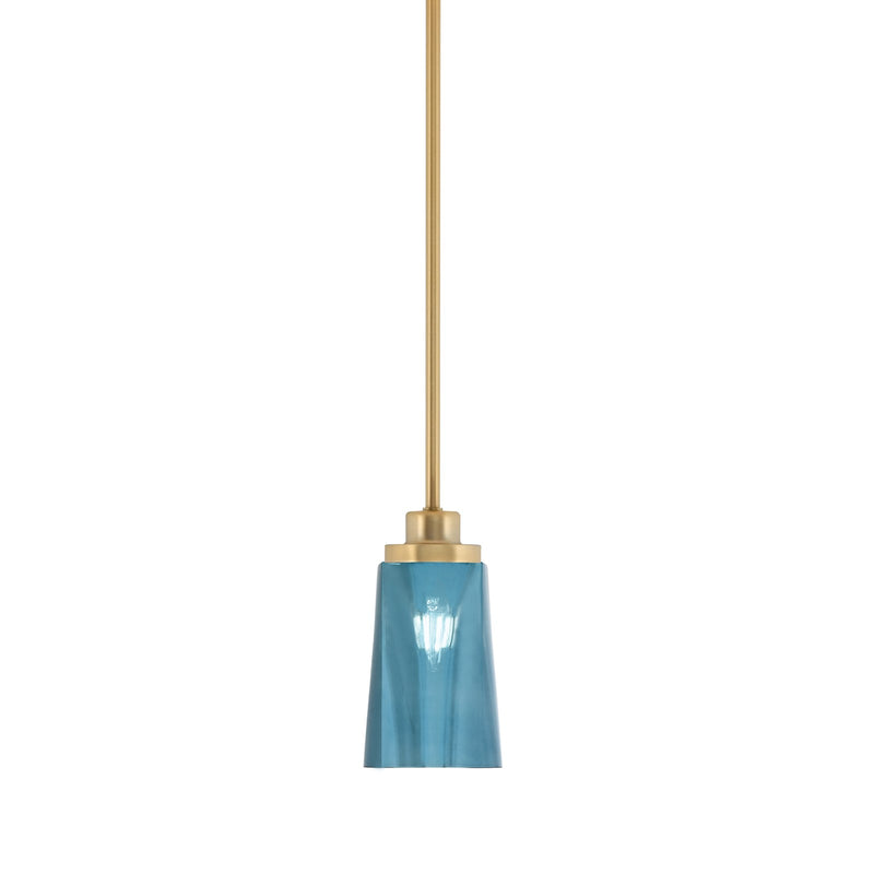 Toltec Odyssey 4.5in 1-Light Mini Pendant | New Age Brass and Blue Gradient Glass | Kitchen Island & Dining Room | 4.5 x 8 in | Model 2601-NAB-265