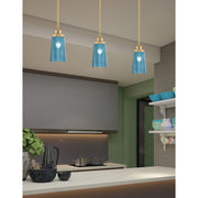 Toltec Odyssey 4.5in 1-Light Mini Pendant | New Age Brass and Blue Gradient Glass | Kitchen Island & Dining Room | 4.5 x 8 in | Model 2601-NAB-265