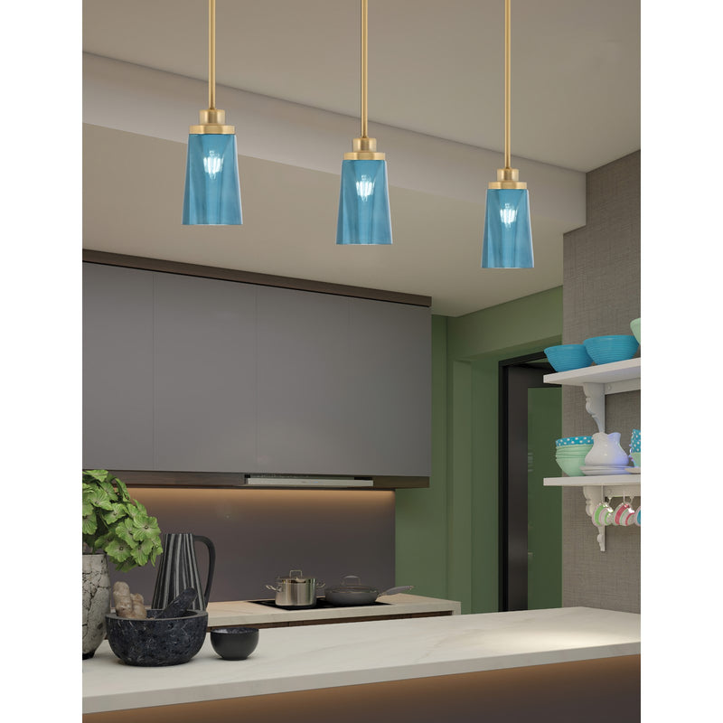 Toltec Odyssey 4.5in 1-Light Mini Pendant | New Age Brass and Blue Gradient Glass | Kitchen Island & Dining Room | 4.5 x 8 in | Model 2601-NAB-265