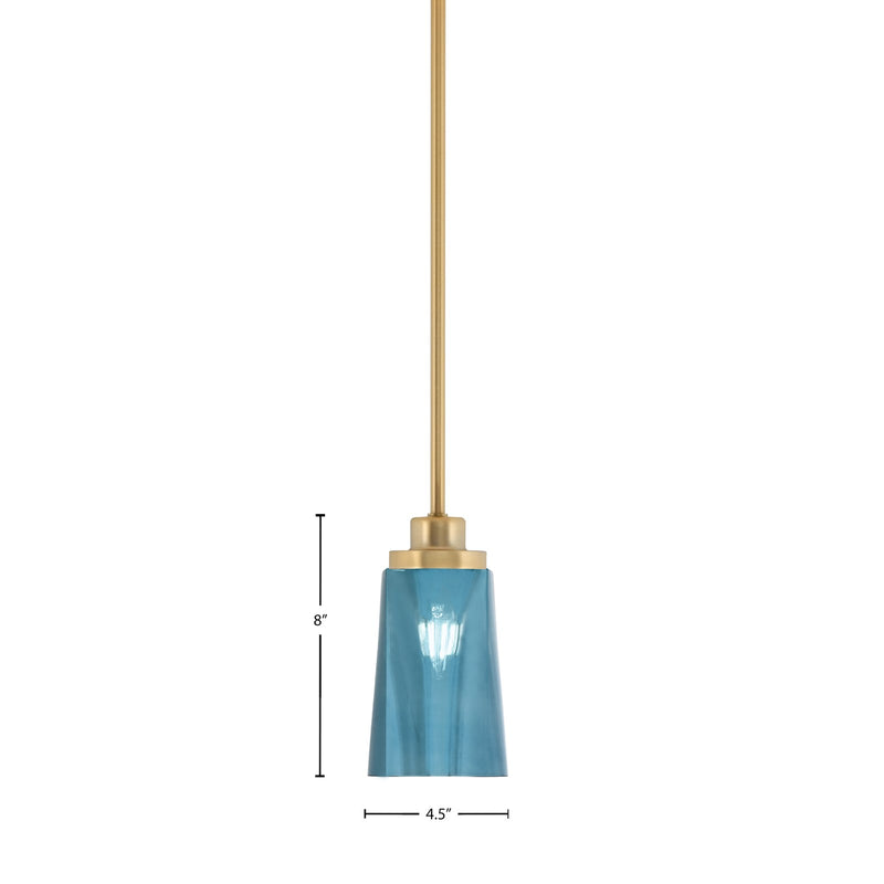 Toltec Odyssey 4.5in 1-Light Mini Pendant | New Age Brass and Blue Gradient Glass | Kitchen Island & Dining Room | 4.5 x 8 in | Model 2601-NAB-265