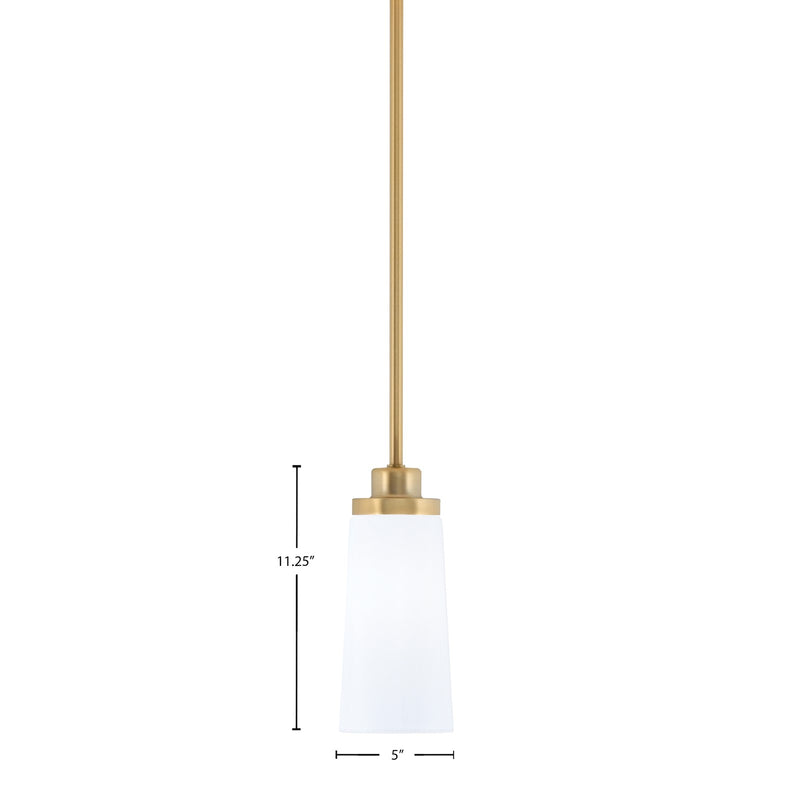 Toltec Odyssey 5in 1-Light Mini Pendant | New Age Brass and White Opal Glass | Kitchen Island & Dining Room | 5 x 11.25 in | Model 2601-NAB-291
