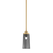 Toltec Odyssey 5in 1-Light Mini Pendant | New Age Brass and Smoke Bubble Glass | Kitchen Island & Dining Room | 5 x 11.25 in | Model 2601-NAB-292