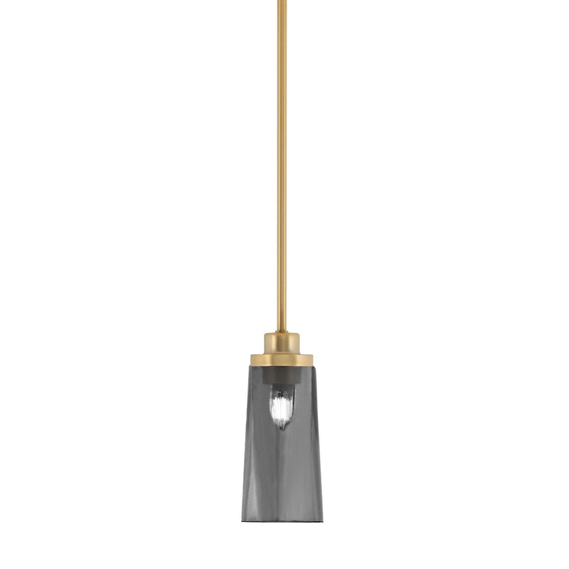 Toltec Odyssey 5in 1-Light Mini Pendant | New Age Brass and Smoke Bubble Glass | Kitchen Island & Dining Room | 5 x 11.25 in | Model 2601-NAB-292
