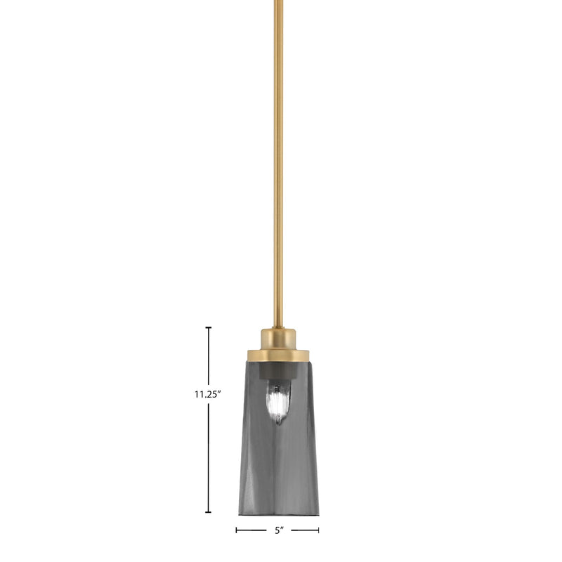 Toltec Odyssey 5in 1-Light Mini Pendant | New Age Brass and Smoke Bubble Glass | Kitchen Island & Dining Room | 5 x 11.25 in | Model 2601-NAB-292