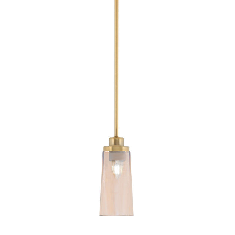 Toltec Odyssey 5in 1-Light Mini Pendant | New Age Brass and Amber Gradient Glass | Kitchen Island & Dining Room | 5 x 11.25 in | Model 2601-NAB-293