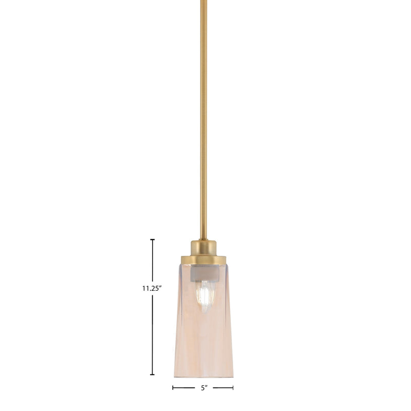Toltec Odyssey 5in 1-Light Mini Pendant | New Age Brass and Amber Gradient Glass | Kitchen Island & Dining Room | 5 x 11.25 in | Model 2601-NAB-293