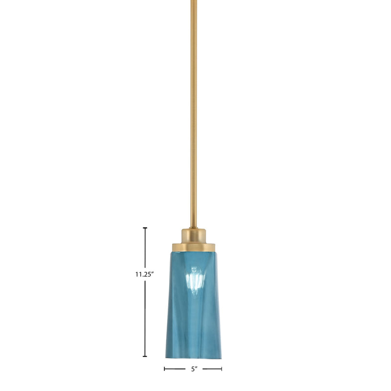 Toltec Odyssey 5in 1-Light Mini Pendant | New Age Brass and Blue Gradient Glass | Kitchen Island & Dining Room | 5 x 11.25 in | Model 2601-NAB-295