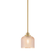 Toltec Odyssey 6in 1-Light Mini Pendant | Warm New Age Brass Steel and Amber Textured Glass | Kitchen Island & Bar Accent | 6 x 6.75 in | Model 2601-NAB-4613