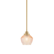 Toltec Odyssey 6in 1-Light Mini Pendant | Industrial New Age Brass Steel and Amber Textured Glass | Kitchen Island & Dining Room | 6 x 6.75 in | Model 2601-NAB-4623