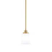 Toltec Odyssey 5in 1-Light Mini Pendant | New Age Brass and White Opal Glass | Kitchen Island & Dining Room | 5 x 7 in | Model 2601-NAB-5031