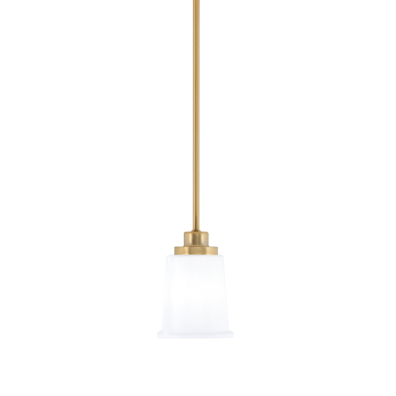 Toltec Odyssey 5in 1-Light Mini Pendant | New Age Brass and White Opal Glass | Kitchen Island & Dining Room | 5 x 7 in | Model 2601-NAB-5031