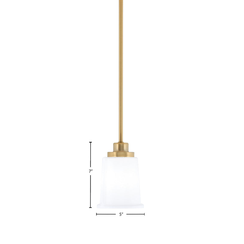 Toltec Odyssey 5in 1-Light Mini Pendant | New Age Brass and White Opal Glass | Kitchen Island & Dining Room | 5 x 7 in | Model 2601-NAB-5031