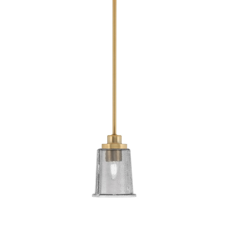 Toltec Odyssey 5in 1-Light Mini Pendant | New Age Brass and Smoke Bubble Glass | Kitchen Island & Dining Room | 5 x 7 in | Model 2601-NAB-5032