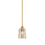 Toltec Odyssey 5in 1-Light Mini Pendant | New Age Brass and Amber Bubble Glass | Kitchen Island & Dining Room | 5 x 5 x 7 in | Model 2601-NAB-5033