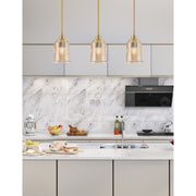 Toltec Odyssey 5in 1-Light Mini Pendant | New Age Brass and Amber Bubble Glass | Kitchen Island & Dining Room | 5 x 5 x 7 in | Model 2601-NAB-5033