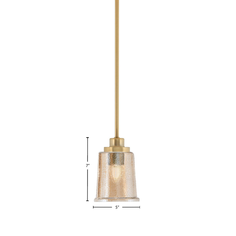Toltec Odyssey 5in 1-Light Mini Pendant | New Age Brass and Amber Bubble Glass | Kitchen Island & Dining Room | 5 x 5 x 7 in | Model 2601-NAB-5033