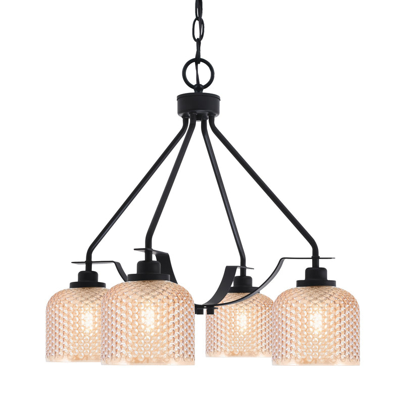 Toltec Odyssey 24in 4-Light Chandelier | Modern Matte Black Steel and Amber Textured Glass | Dining Room & Entryway | 24 x 19.25 in | Model 2604-MB-4613