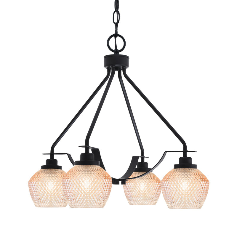 Toltec Odyssey 24in 4-Light Chandelier | Industrial Matte Black Steel and Amber Textured Glass | Dining Room & Living Room | 24 x 19.25 in | Model 2604-MB-4623