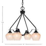 Toltec Odyssey 24in 4-Light Chandelier | Industrial Matte Black Steel and Amber Textured Glass | Dining Room & Living Room | 24 x 19.25 in | Model 2604-MB-4623