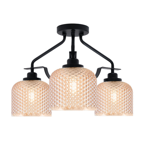 Toltec Odyssey 17in 3-Light Semi-Flush | Modern Matte Black Steel and Amber Textured Glass | Hallway & Entryway | 16.75 x 12.75 in | Model 2607-MB-4613