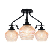 Toltec Odyssey 16.75in 3-Light Semi-Flush | Industrial Matte Black Steel and Amber Textured Glass | Hallway & Bedroom | 16.75 x 12.75 in | Model 2607-MB-4623