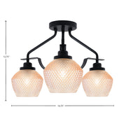 Toltec Odyssey 16.75in 3-Light Semi-Flush | Industrial Matte Black Steel and Amber Textured Glass | Hallway & Bedroom | 16.75 x 12.75 in | Model 2607-MB-4623