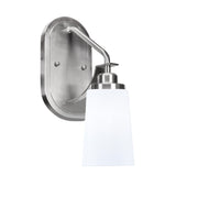 Toltec Odyssey 13.5in 1-Light Wall Sconce | Brushed Nickel and White Opal Glass | Bathroom & Hallway | 5 x 8.25 x 13.5 in | Model 2611-BN-261