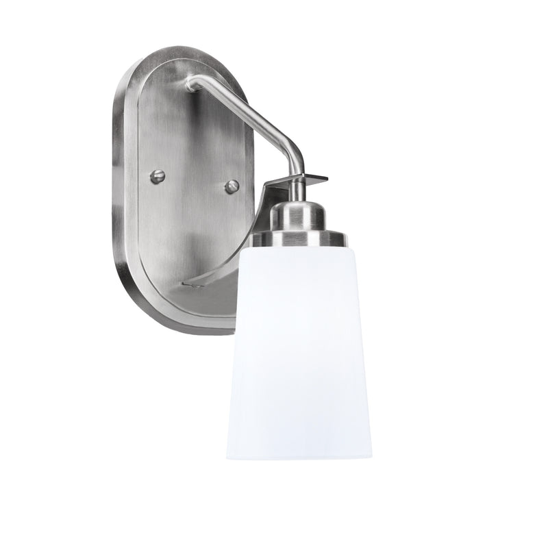 Toltec Odyssey 13.5in 1-Light Wall Sconce | Brushed Nickel and White Opal Glass | Bathroom & Hallway | 5 x 8.25 x 13.5 in | Model 2611-BN-261