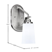 Toltec Odyssey 13.5in 1-Light Wall Sconce | Brushed Nickel and White Opal Glass | Bathroom & Hallway | 5 x 8.25 x 13.5 in | Model 2611-BN-261