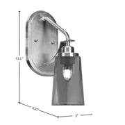 Toltec Odyssey 13.5in 1-Light Wall Sconce | Modern Brushed Nickel and Smoke Bubble Glass | Bedroom & Hallway | 5 x 8.25 x 13.5 in | Model 2611-BN-262