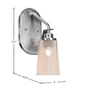 Toltec Odyssey 13.5in 1-Light Wall Sconce | Modern Brushed Nickel and Amber Gradient Glass | Bedroom & Hallway | Model 2611-BN-263